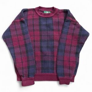 Vintage Hunt Club Plaid Knit Sweater Size Large 90s Grunge Casual Fall